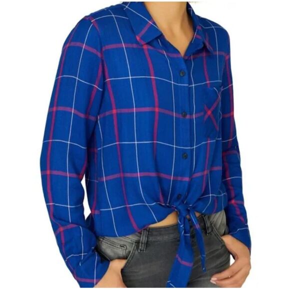 Sanctuary Haley Tie Front Button Down Flannel Shirt Size Small - Picture 1 of 13
